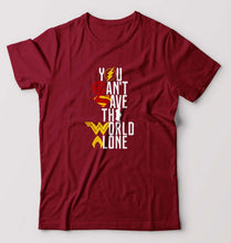 Load image into Gallery viewer, You Can&#39;t Save The World Alone Justice League T-Shirt for Men-Maroon-Ektarfa.online
