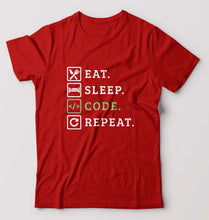 Load image into Gallery viewer, Eat Sleep Code Repeat T-Shirt for Men-S(38 Inches)-Red-Ektarfa.online
