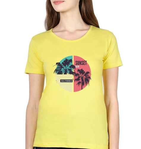 Sunset California T-Shirt for Women-Yellow-Ektarfa.online