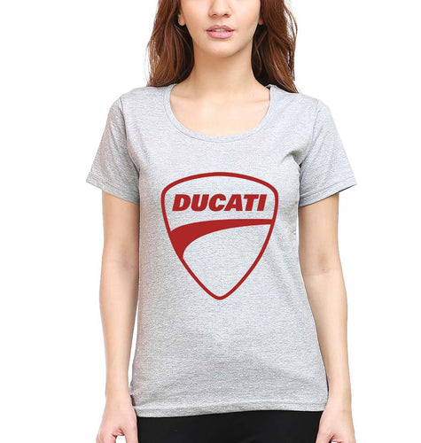 Ducati Half Sleeves T-Shirt for Women-XS(32 Inches)-Grey Melange-Ektarfa.co.in