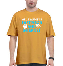 Load image into Gallery viewer, Fast Food and Internet Oversized T-Shirt for Men-Golden Yellow-Ektarfa.online
