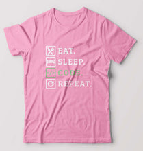 Load image into Gallery viewer, Eat Sleep Code Repeat T-Shirt for Men-S(38 Inches)-Light Baby Pink-Ektarfa.online
