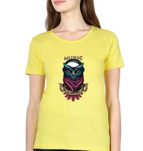 Load image into Gallery viewer, Owl Music T-Shirt for Women-XS(32 Inches)-Yellow-Ektarfa.online
