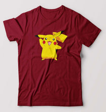 Load image into Gallery viewer, Pikachu T-Shirt for Men-S(38 Inches)-Maroon-Ektarfa.online

