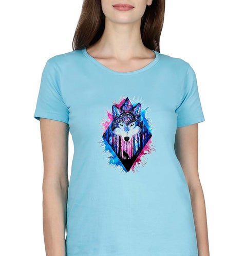 Wolf T-Shirt for Women-Sky Blue-Ektarfa.online