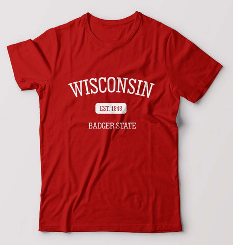 Varsity Wisconsin T-Shirt for Men-Red-Ektarfa.online