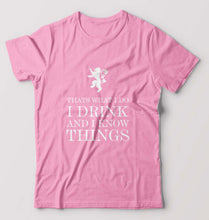 Load image into Gallery viewer, GOT Game of Thrones I Drink And Know Things T-Shirt for Men-S(38 Inches)-Light Baby Pink-Ektarfa.online
