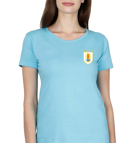 Uruguay Football T-Shirt for Women-XS(32 Inches)-Light Blue-Ektarfa.online