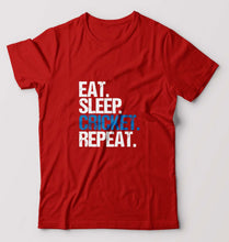 Load image into Gallery viewer, Eat Sleep Cricket Repeat T-Shirt for Men-S(38 Inches)-Red-Ektarfa.online
