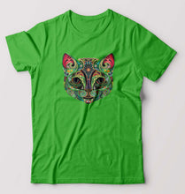 Load image into Gallery viewer, Psychedelic Cat T-Shirt for Men-S(38 Inches)-flag green-Ektarfa.online
