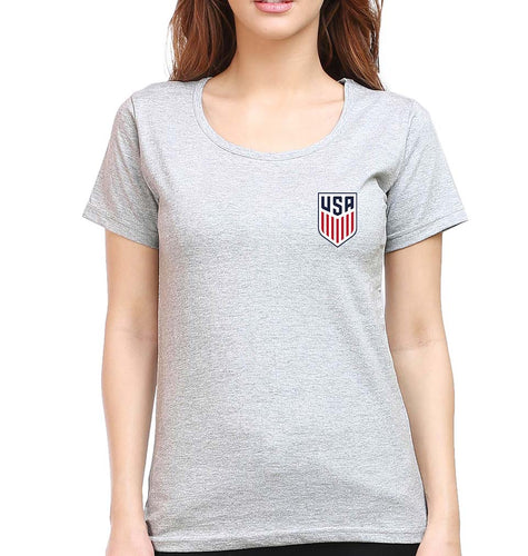 USA Football T-Shirt for Women-XS(32 Inches)-Grey Melange-Ektarfa.online