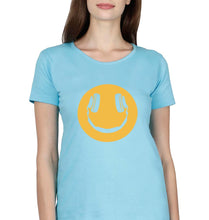 Load image into Gallery viewer, Emoji Headphone Music T-Shirt for Women-Light Blue-Ektarfa.online

