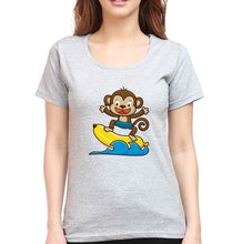 Load image into Gallery viewer, Monkey Banana T-Shirt for Women-XS(32 Inches)-Grey Melange-Ektarfa.online
