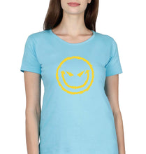 Load image into Gallery viewer, Evil Smile Emoji T-Shirt for Women-XS(32 Inches)-Light Blue-Ektarfa.online
