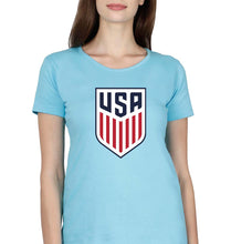 Load image into Gallery viewer, USA Football T-Shirt for Women-XS(32 Inches)-Light Blue-Ektarfa.online
