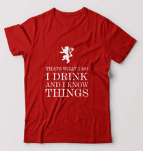 Load image into Gallery viewer, GOT Game of Thrones I Drink And Know Things T-Shirt for Men-S(38 Inches)-Red-Ektarfa.online
