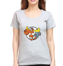 Load image into Gallery viewer, The Adventures of Rocky and Bullwinkle and Friends T-Shirt for Women-Grey Melange-Ektarfa.online
