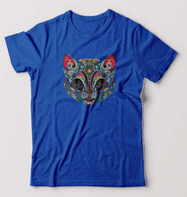 Load image into Gallery viewer, Psychedelic Cat T-Shirt for Men-S(38 Inches)-Royal Blue-Ektarfa.online
