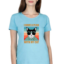 Load image into Gallery viewer, Cat T-Shirt for Women-XS(32 Inches)-Light Blue-Ektarfa.online
