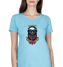 Load image into Gallery viewer, Owl Music T-Shirt for Women-XS(32 Inches)-Light Blue-Ektarfa.online
