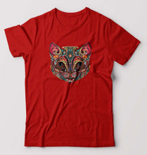 Load image into Gallery viewer, Psychedelic Cat T-Shirt for Men-S(38 Inches)-Red-Ektarfa.online
