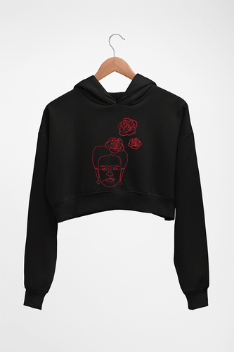Frida Kahlo Crop HOODIE FOR WOMEN-Black-Ektarfa.online