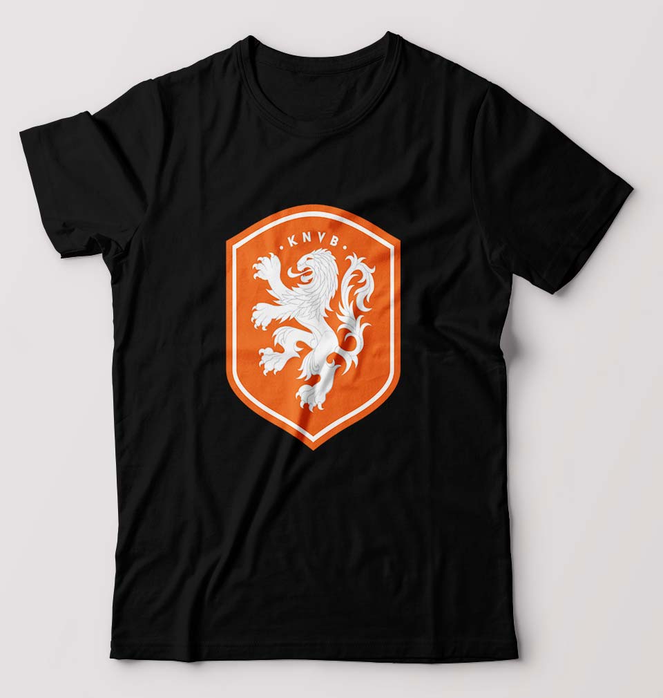 Netherlands Football T-Shirt for Men-S(38 Inches)-Black-Ektarfa.online