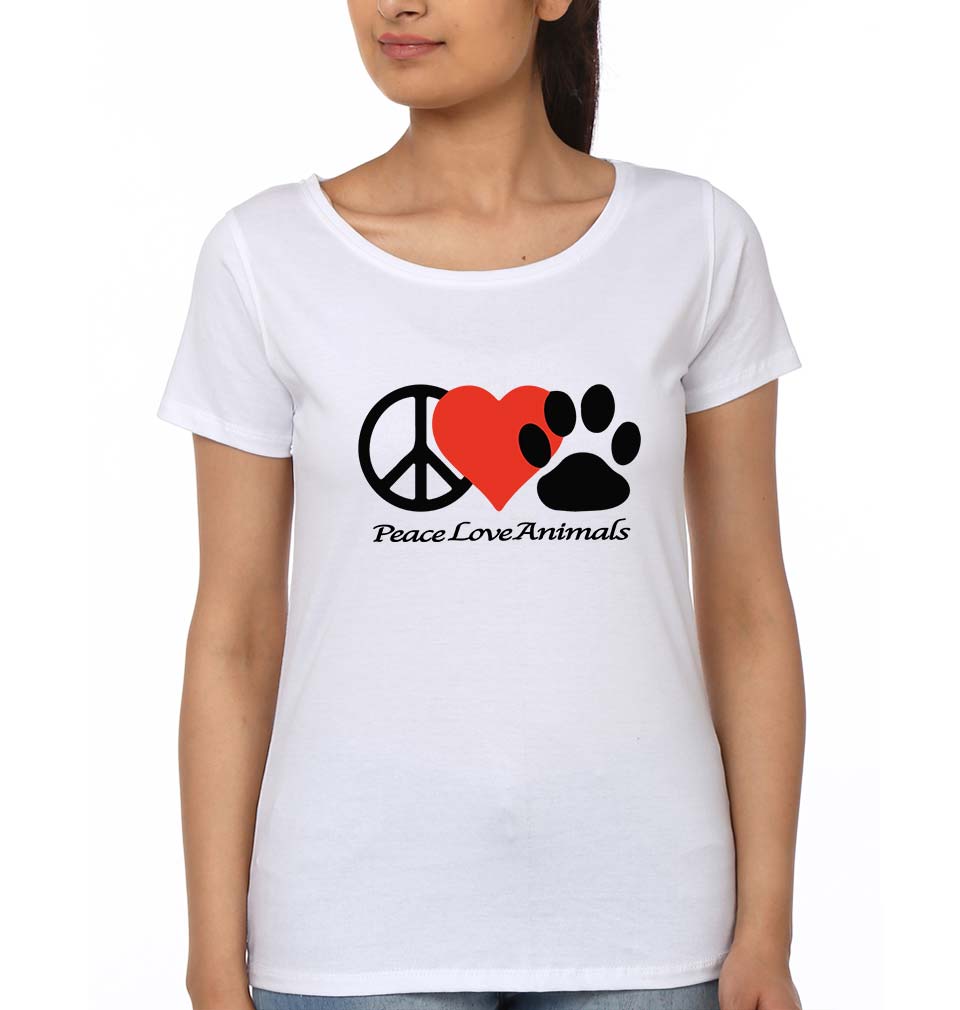 Peace Love Animals T-Shirt for Women-White-Ektarfa.online