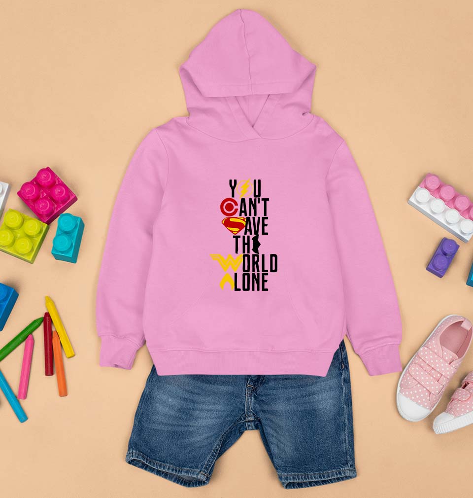 You Can't Save The World Alone Justice League Kids Hoodie for Boy/Girl-Light Baby Pink-Ektarfa.online
