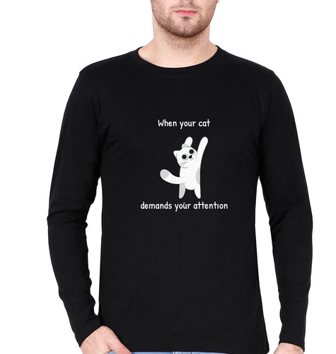 Cat Full Sleeves T-Shirt for Men-Black-Ektarfa.online
