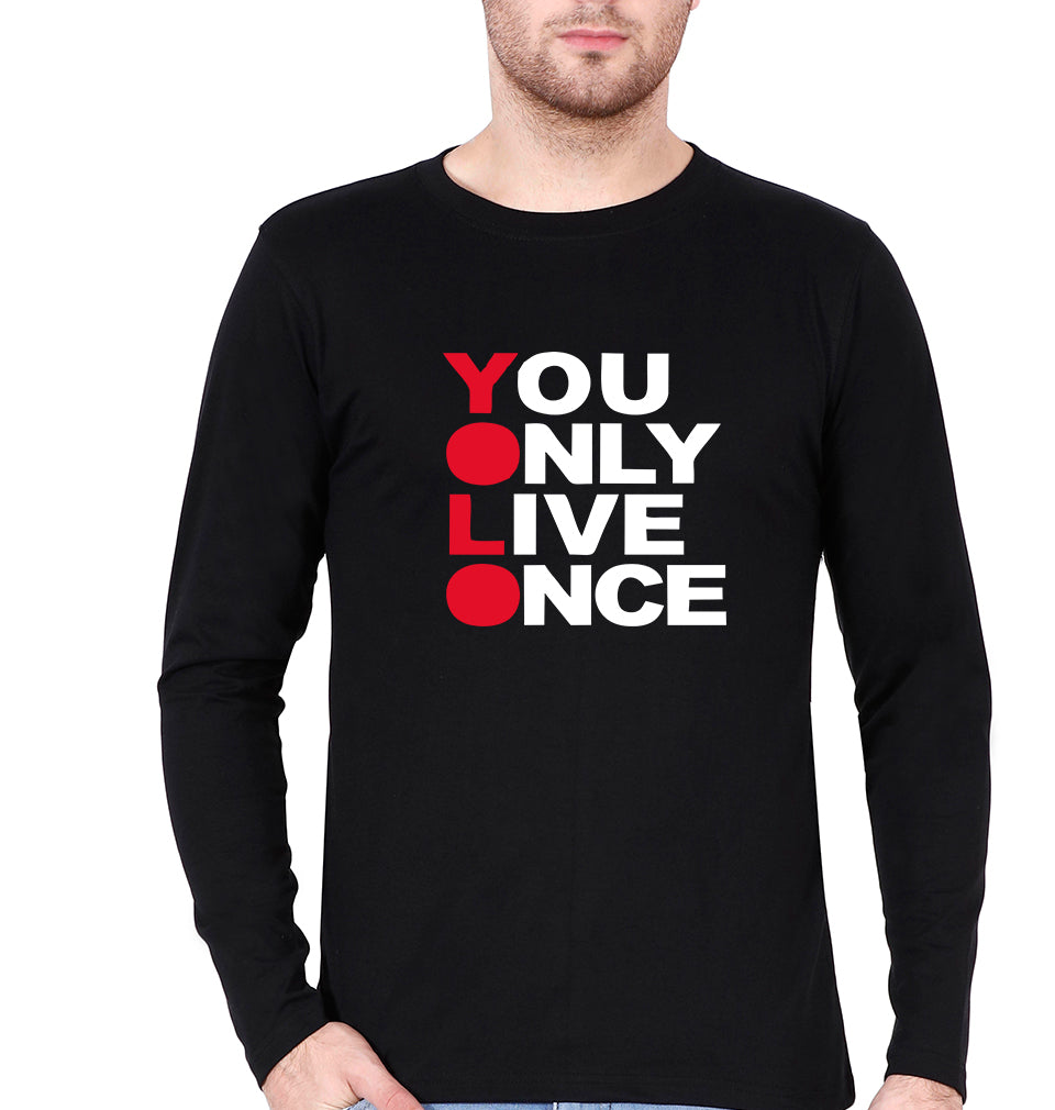 You Live Only Once(YOLO) Full Sleeves T-Shirt for Men-S(38 Inches)-Black-Ektarfa.online