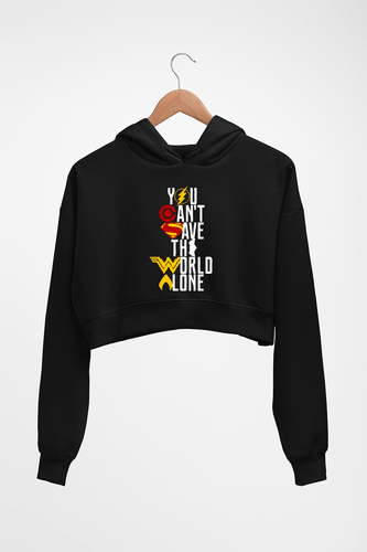 You Can't Save The World Alone Justice League Crop HOODIE FOR WOMEN-Black-Ektarfa.online