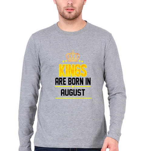 Kings Are Born In August Full Sleeves T-Shirt for Men-Grey Melange-Ektarfa.online