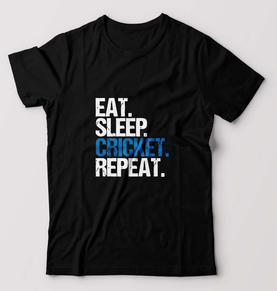 Eat Sleep Cricket Repeat T-Shirt for Men-S(38 Inches)-Black-Ektarfa.online