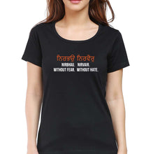 Load image into Gallery viewer, Nirbhau Nirvair T-Shirt for Women-XS(32 Inches)-Black-Ektarfa.online
