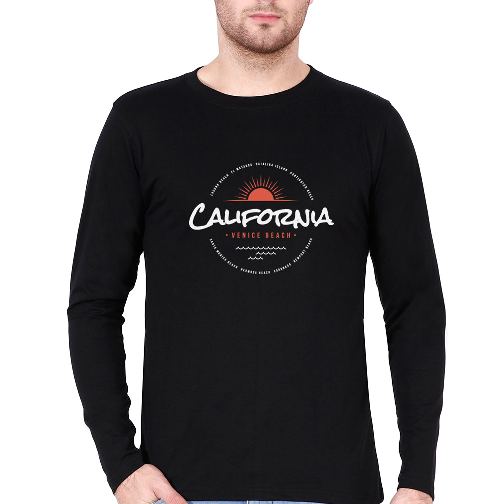 California Full Sleeves T-Shirt for Men-S(38 Inches)-Black-Ektarfa.online