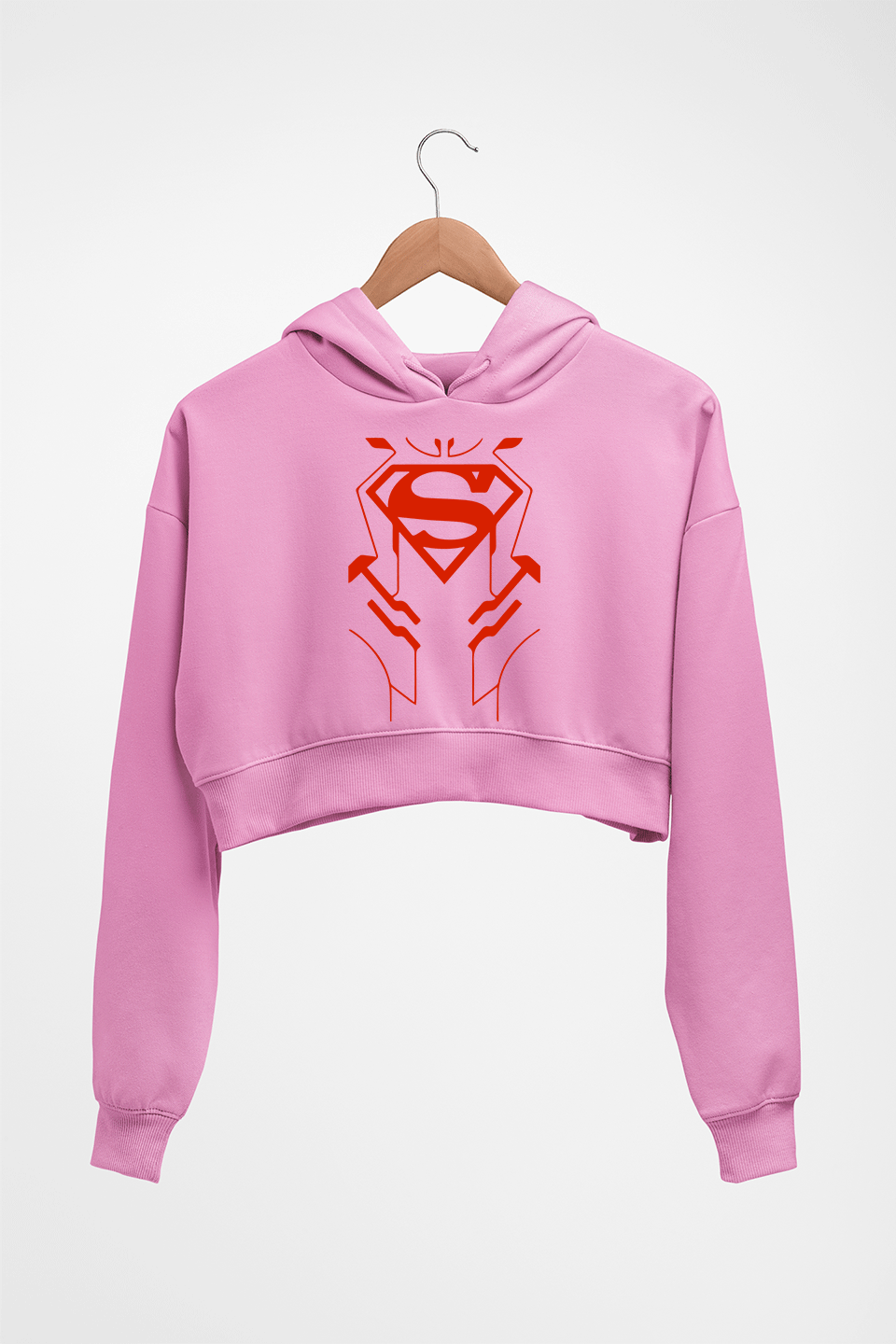 Superman Superhero Crop HOODIE FOR WOMEN-Light Baby Pink-Ektarfa.online