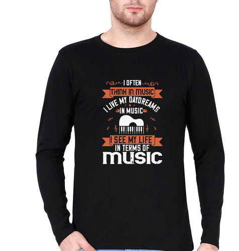 Music Full Sleeves T-Shirt for Men-Black-Ektarfa.online