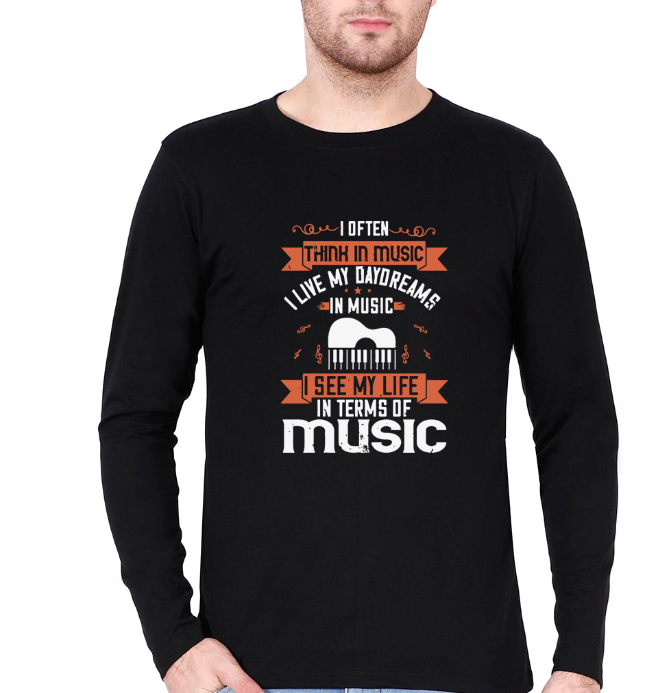 Music Full Sleeves T-Shirt for Men-Black-Ektarfa.online