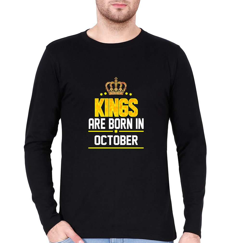 Kings Are Born In October Full Sleeves T-Shirt for Men-Black-Ektarfa.online