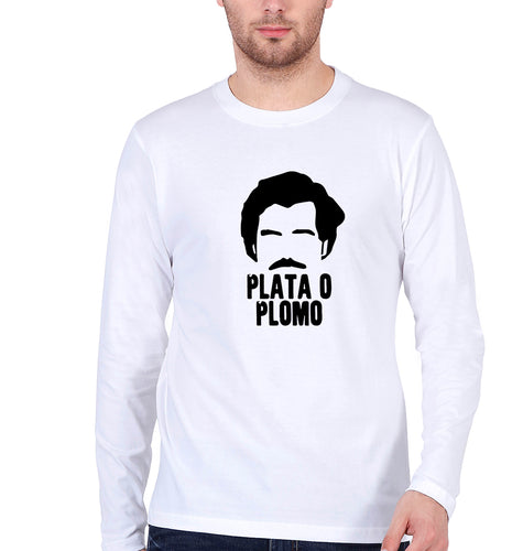 Narcos Plata O Plomo Full Sleeves T-Shirt for Men-White-Ektarfa.online