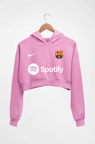 Barcelona 2022-23 Crop HOODIE FOR WOMEN-Light Baby Pink-Ektarfa.online