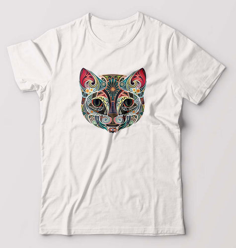 Psychedelic Cat T-Shirt for Men-S(38 Inches)-White-Ektarfa.online