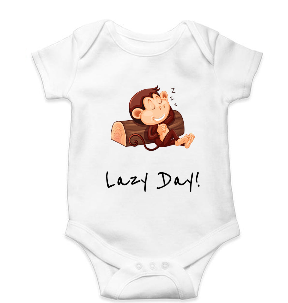 Monkey Lazy Day Kids Romper For Baby Boy/Girl-0-5 Months(18 Inches)-White-Ektarfa.online