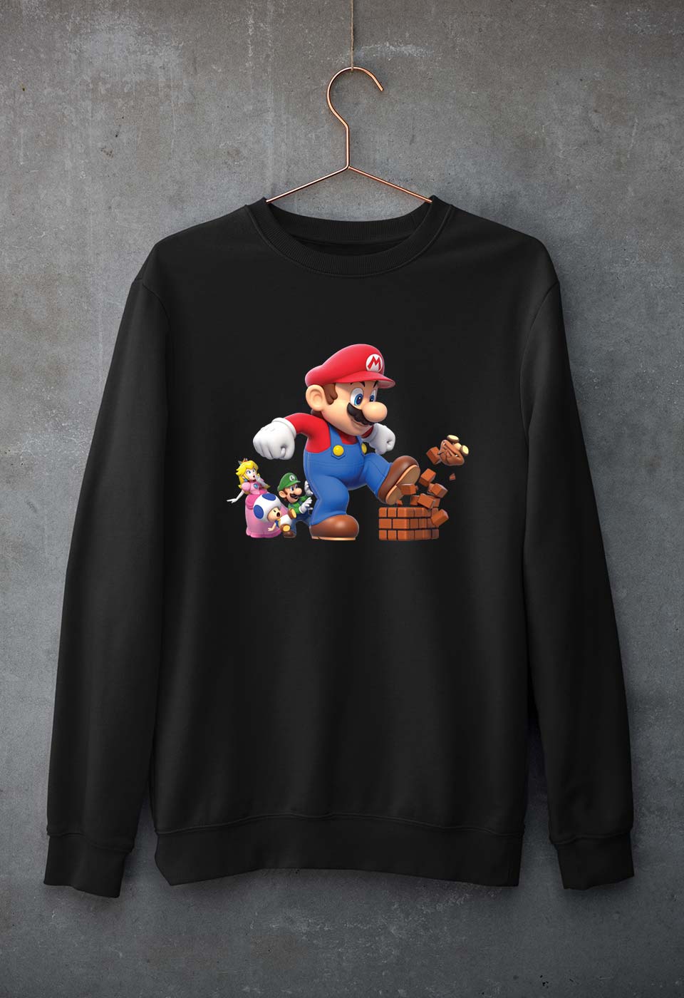 Mario Unisex Sweatshirt for Men/Women-S(40 Inches)-Black-Ektarfa.online