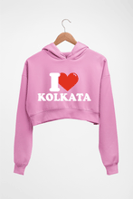 Load image into Gallery viewer, I Love Kolkata Crop HOODIE FOR WOMEN-Light Baby Pink-Ektarfa.online

