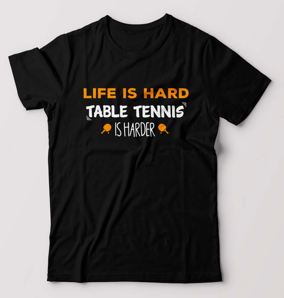 Table Tennis (TT) T-Shirt for Men-S(38 Inches)-Black-Ektarfa.online