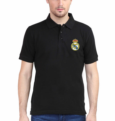 Real Madrid Logo Polo T-Shirt for Men-S(38 Inches)-Black-Ektarfa.co.in