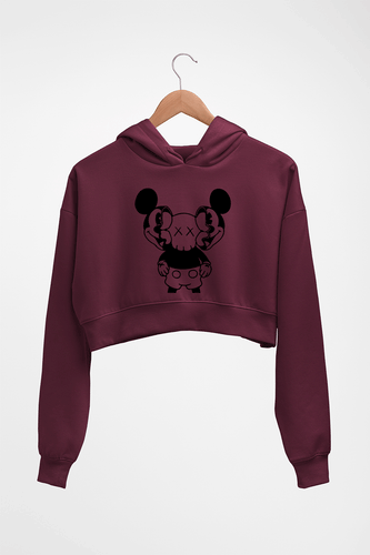 Kaws Mickey Crop HOODIE FOR WOMEN-Maroon-Ektarfa.online
