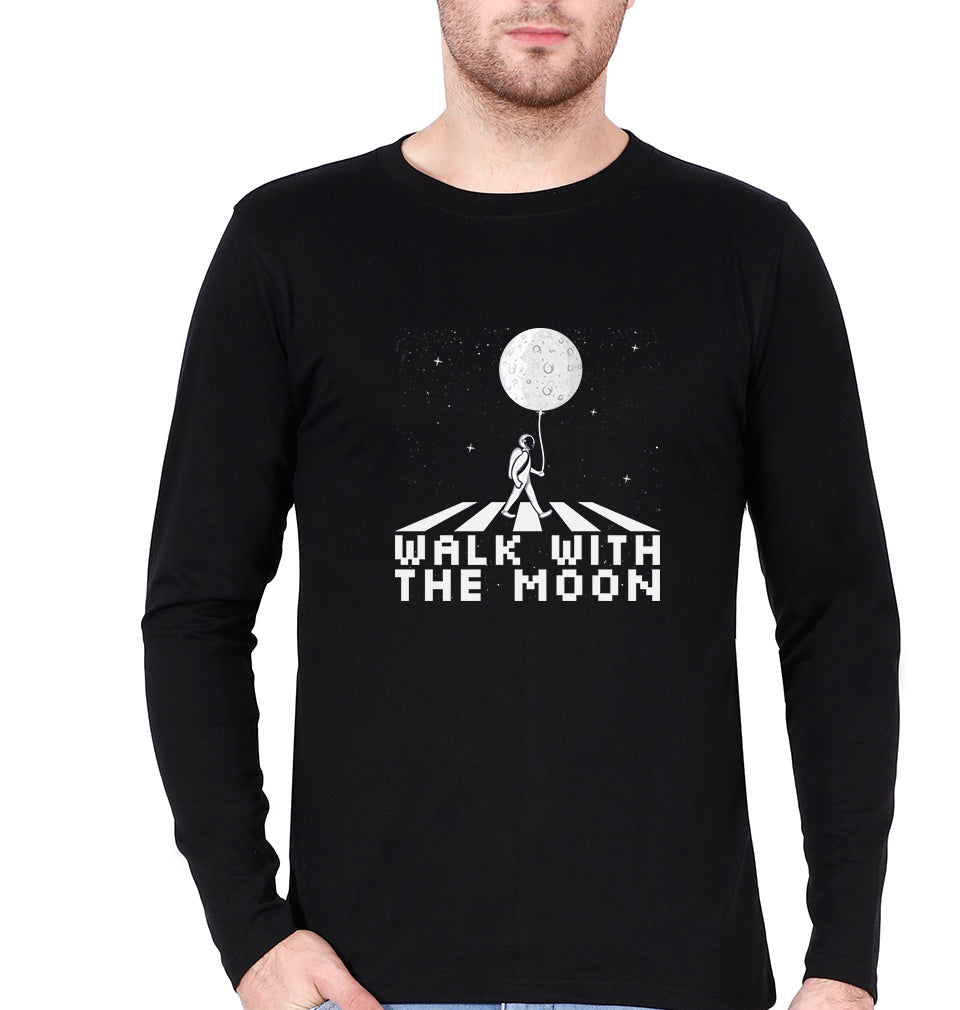Moon Space Full Sleeves T-Shirt for Men-S(38 Inches)-Black-Ektarfa.online